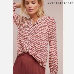 Anthropologie Maeve Avignon Dog Print Women’s Brick Cream Button Up Top Sz L